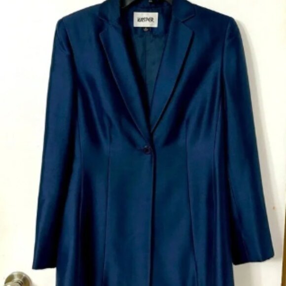 Vintage Kasper 100% Silk Navy Blue Jacket size 4 - Picture 1 of 5